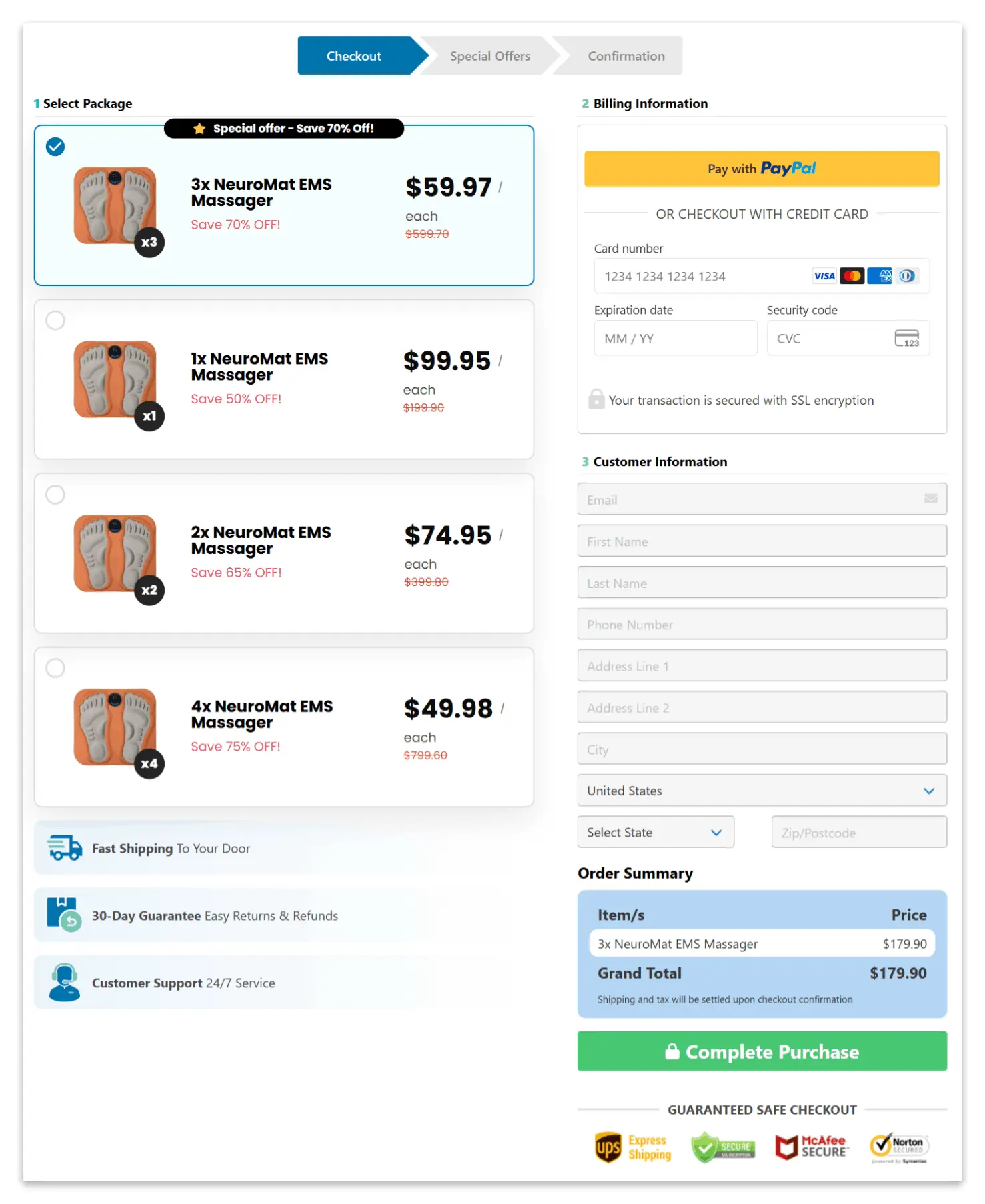 NeuroMat EMS Massager secure checkout page